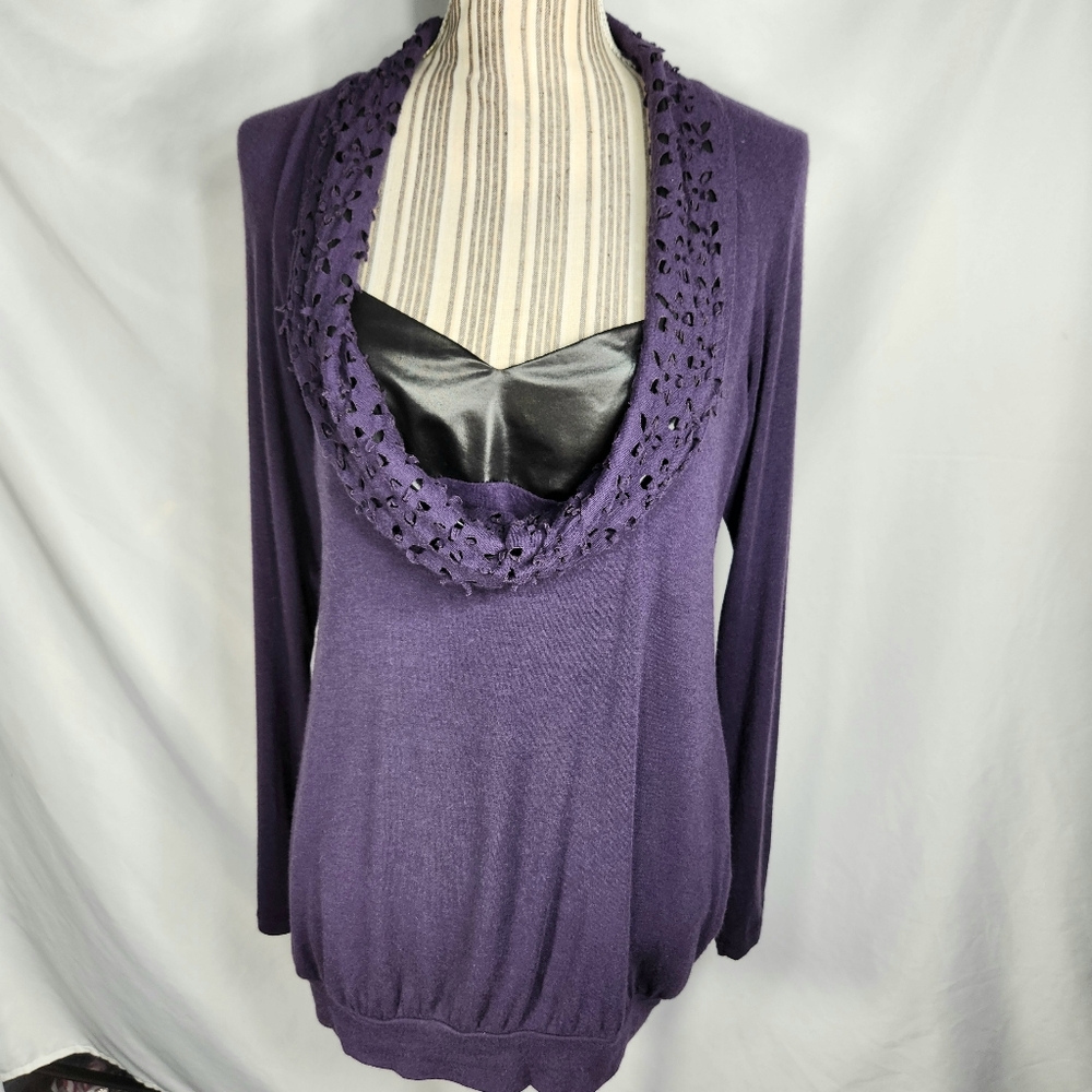 Studio IKO by Waltex Purple w/Black Layer Look Cami Angora Blend Top Size Medium